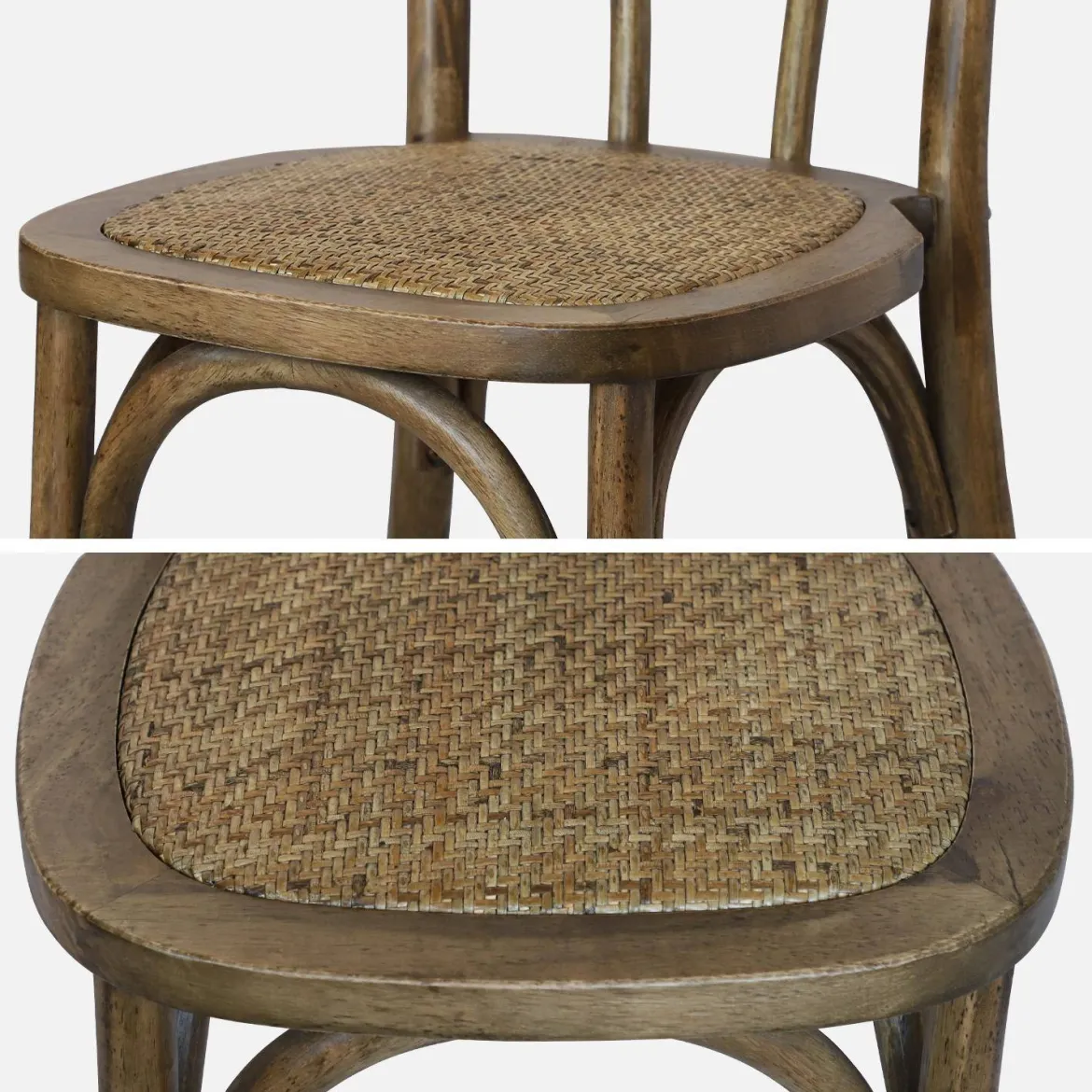 Set 2 sedie vintage in legno e rattan