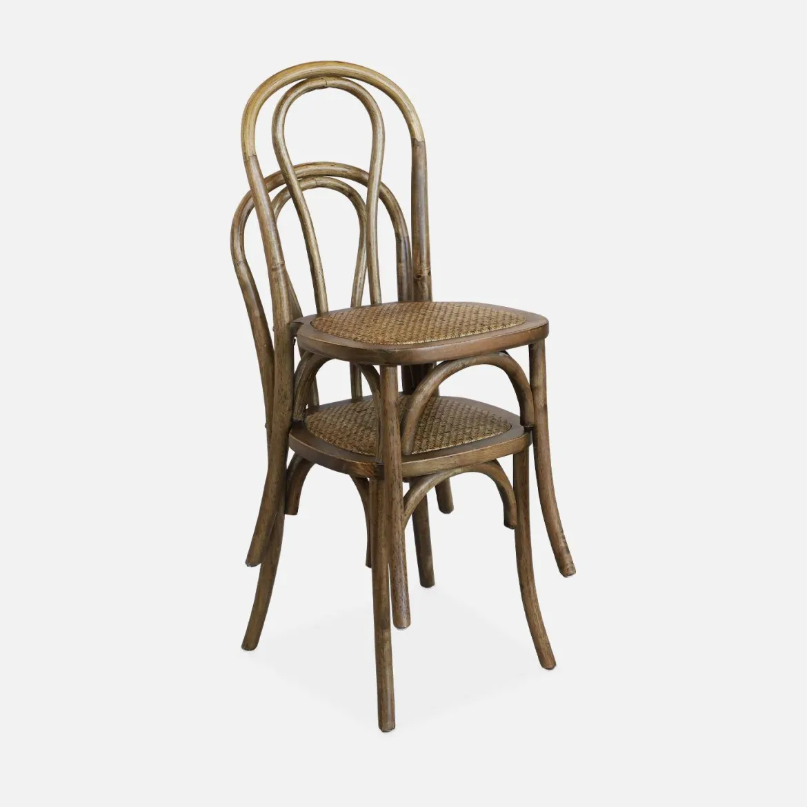 Set 2 sedie vintage in legno e rattan
