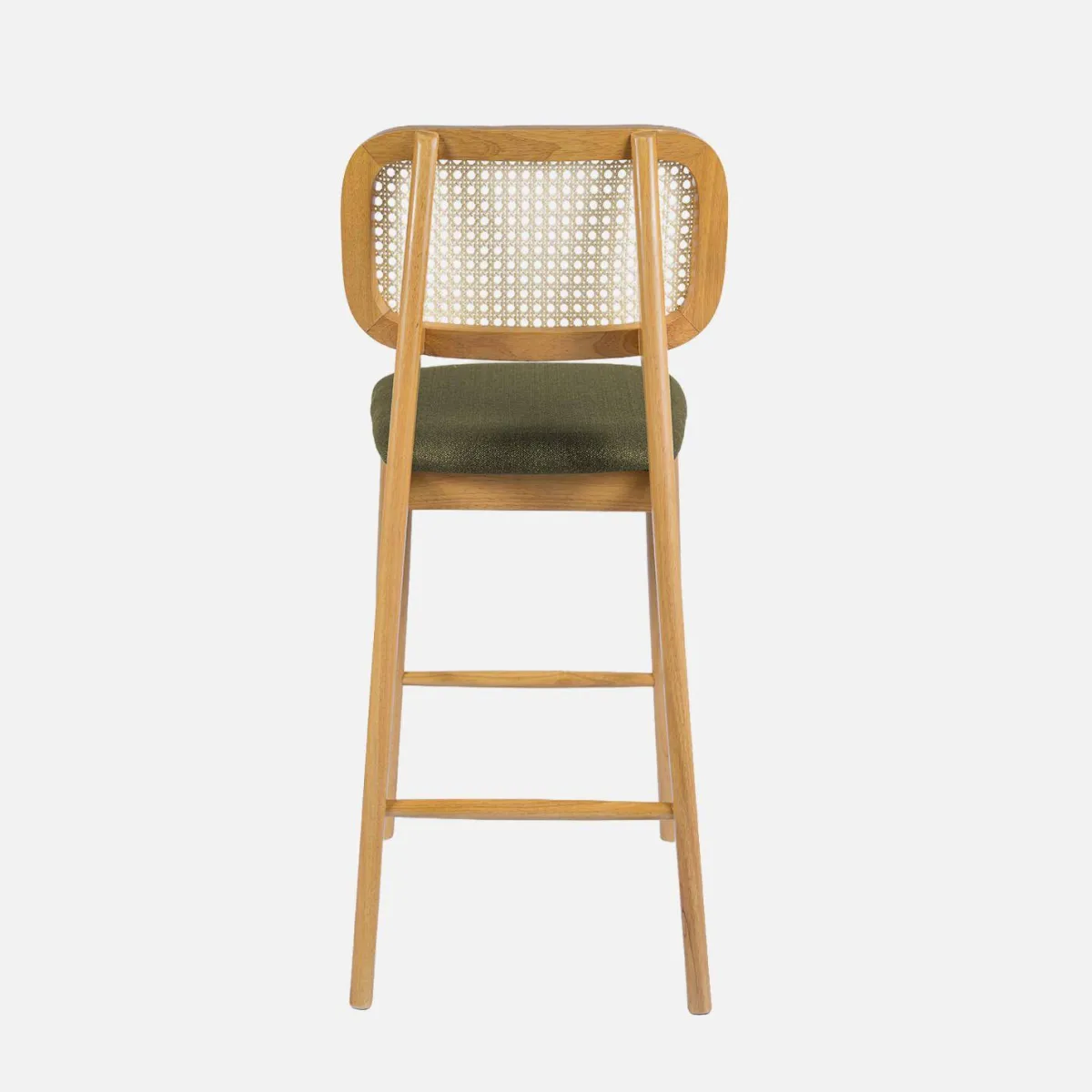 sweeek Set 2 sgabelli da bar in legno di hevea con impagliatura e tessuto, 66,5 cm