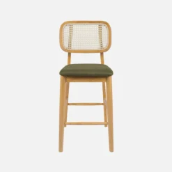 sweeek Set 2 sgabelli da bar in legno di hevea con impagliatura e tessuto, 66,5 cm