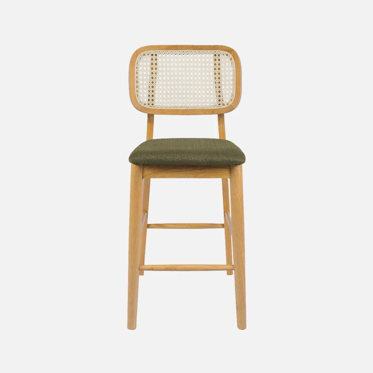 sweeek Set 2 sgabelli da bar in legno di hevea con impagliatura e tessuto, 66,5 cm