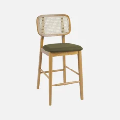 sweeek Set 2 sgabelli da bar in legno di hevea con impagliatura e tessuto, 66,5 cm