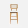 sweeek Set 2 sgabelli da bar in legno di hevea con impagliatura e tessuto, 66,5 cm