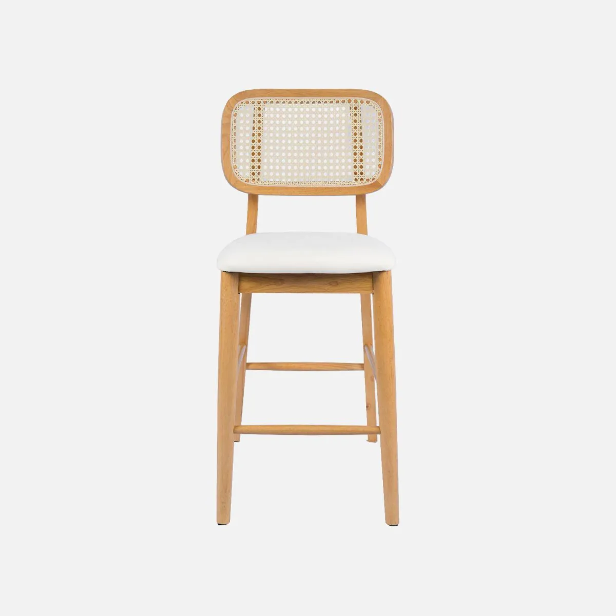 sweeek Set 2 sgabelli da bar in legno di hevea con impagliatura e tessuto, 66,5 cm