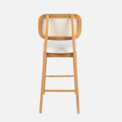 sweeek Set 2 sgabelli da bar in legno di hevea con impagliatura e tessuto, 66,5 cm
