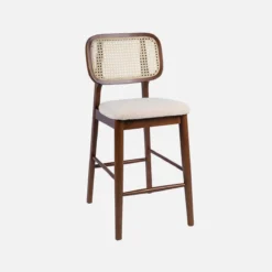 sweeek Set 2 sgabelli da bar in legno di hevea con canna e bouclé 66,5 cm