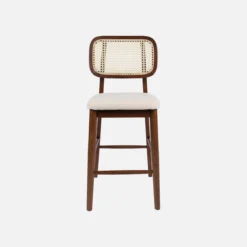 sweeek Set 2 sgabelli da bar in legno di hevea con canna e bouclé 66,5 cm