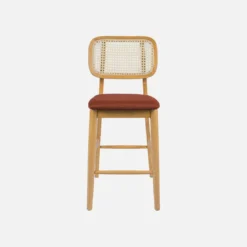 Set 2 sgabelli da bar in legno di hevea con impagliatura e tessuto, 66,5 cm