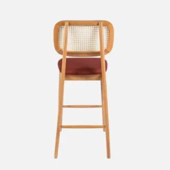 Set 2 sgabelli da bar in legno di hevea con impagliatura e tessuto, 66,5 cm