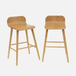 sweeek Set 2 sgabelli da bar scandinavo in legno di hevea 67,5 cm