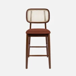 sweeek Set 2 sgabelli da bar vintage in legno di hevea con impagliatura e tessuto, 66,5 cm