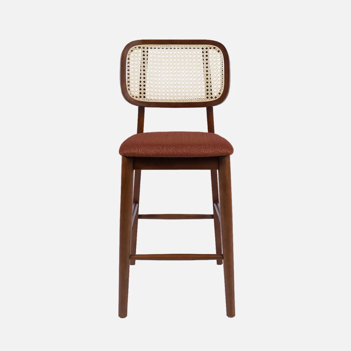 sweeek Set 2 sgabelli da bar vintage in legno di hevea con impagliatura e tessuto, 66,5 cm