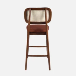 sweeek Set 2 sgabelli da bar vintage in legno di hevea con impagliatura e tessuto, 66,5 cm