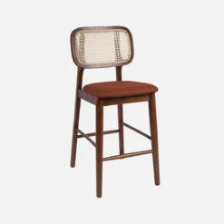 sweeek Set 2 sgabelli da bar vintage in legno di hevea con impagliatura e tessuto, 66,5 cm