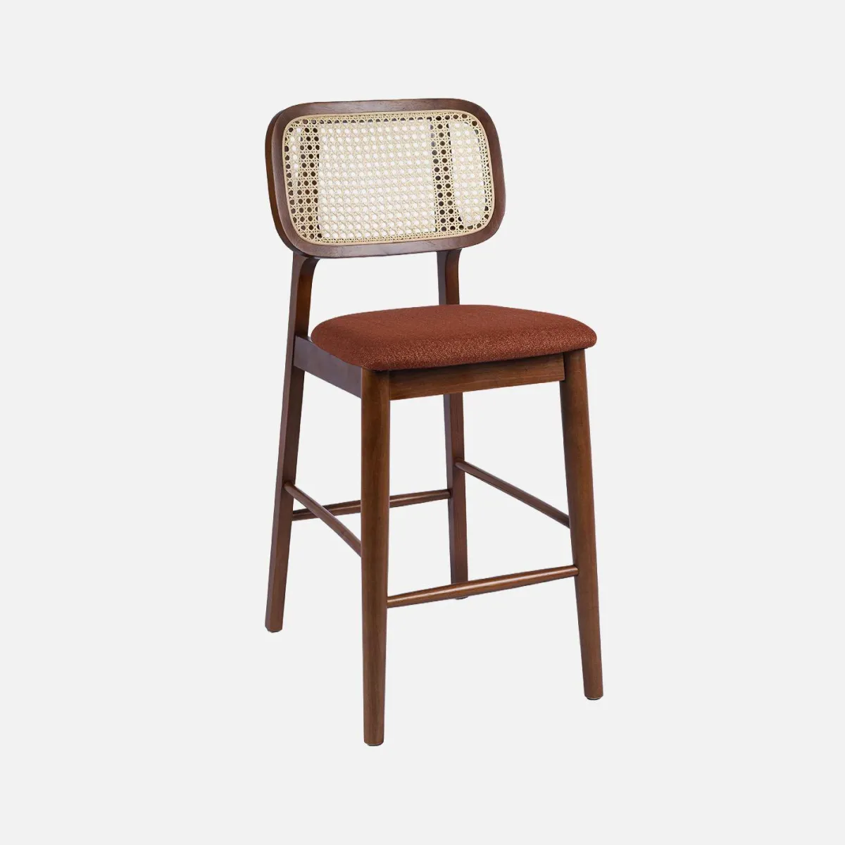 sweeek Set 2 sgabelli da bar vintage in legno di hevea con impagliatura e tessuto, 66,5 cm