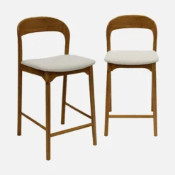 sweeek Set 2 sgabelli da bar vintage in legno di hevea e tessuto