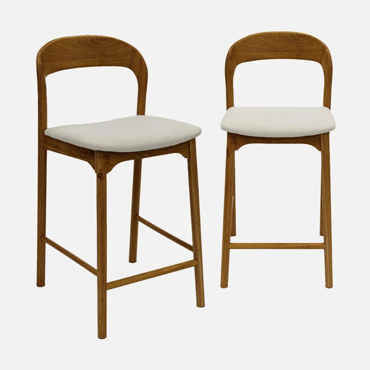 sweeek Set 2 sgabelli da bar vintage in legno di hevea e tessuto