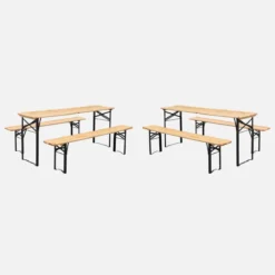 sweeek Set 2 tavoli da giardino pieghevoli in legno con 2 panche