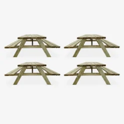 sweeek Set 4 tavoli da picnic in legno con 6 posti