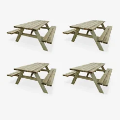 sweeek Set 4 tavoli da picnic in legno con 6 posti