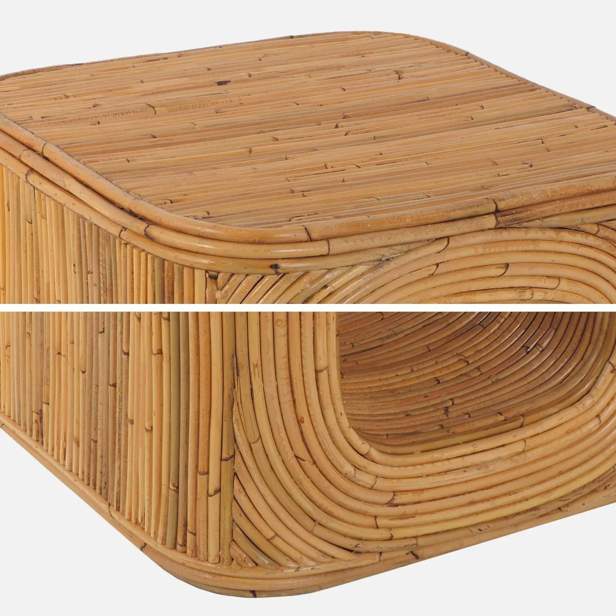 sweeek Set 2 tavolini da salotto, comodini con vano, in rattan naturale