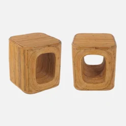 sweeek Set 2 tavolini da salotto, comodini con vano, in rattan naturale