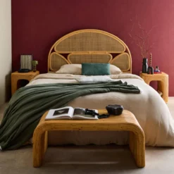 sweeek Set 2 tavolini da salotto, comodini con vano, in rattan naturale