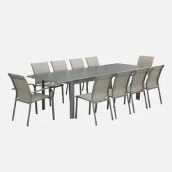 Set tavolo allungabile in alluminio con 10 sedie