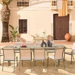 Set tavolo allungabile in alluminio con 10 sedie