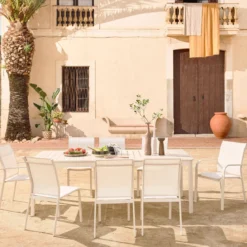 Set tavolo allungabile in alluminio con 10 sedie