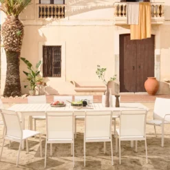 Set tavolo allungabile in alluminio con 10 sedie