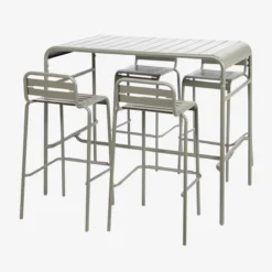 sweeek Set tavolo alto da giardino in acciaio con 4 sgabelli, 120cm