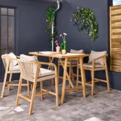 sweeek Set tavolo alto da giardino in legno di acacia con 4 sedie