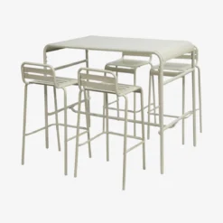 Set tavolo alto da giardino in acciaio con 4 sgabelli, 120cm