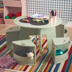 sweeek Set tavolo con ardesia e 4 sedie contenitore per bambini