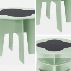 sweeek Set tavolo con ardesia e 4 sedie contenitore per bambini