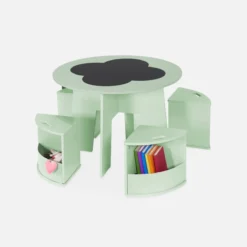 sweeek Set tavolo con ardesia e 4 sedie contenitore per bambini