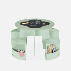 sweeek Set tavolo con ardesia e 4 sedie contenitore per bambini