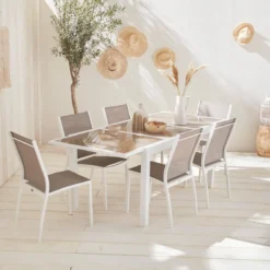 sweeek Set tavolo da giardino allungabile in alluminio con 6 sedie