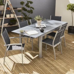 sweeek Set tavolo da giardino allungabile in alluminio con 6 sedie