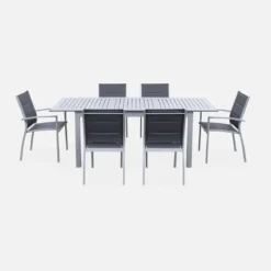 sweeek Set tavolo da giardino allungabile in alluminio con 6 sedie
