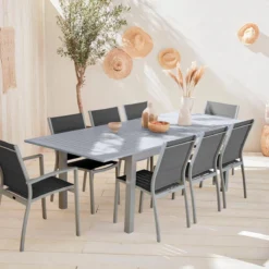 sweeek Set tavolo da giardino allungabile in alluminio con 8 sedie