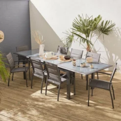 sweeek Set tavolo da giardino allungabile in alluminio con 8 sedie