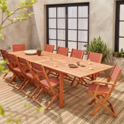 sweeek Set tavolo da giardino allungabile in legno con 10 sedie