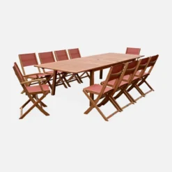 sweeek Set tavolo da giardino allungabile in legno con 10 sedie