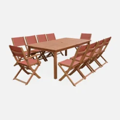 sweeek Set tavolo da giardino allungabile in legno con 10 sedie