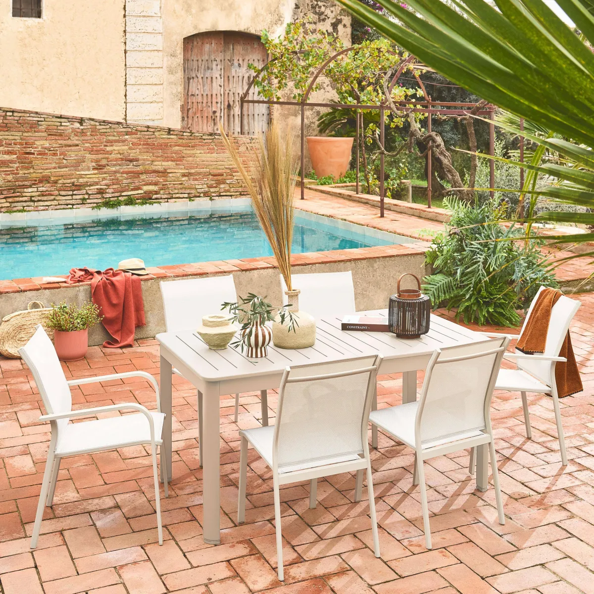 sweeek Set tavolo da giardino allungabile in alluminio con 6 sedie