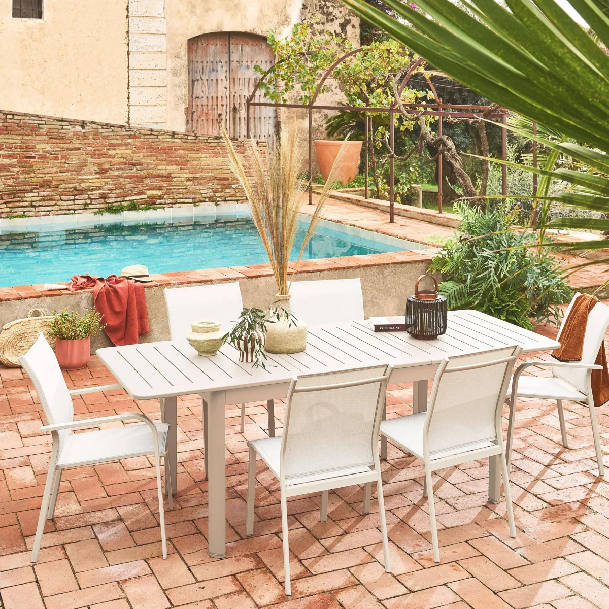 sweeek Set tavolo da giardino allungabile in alluminio con 6 sedie