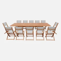 sweeek Set tavolo da giardino allungabile in legno di eucalipto con 12 sedie