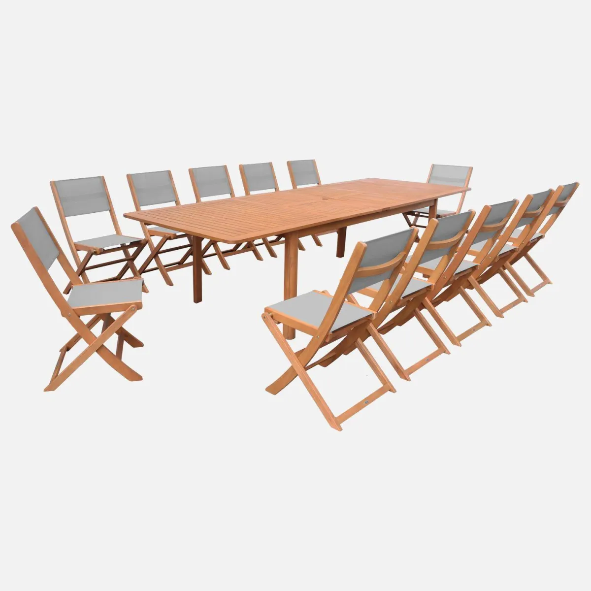 sweeek Set tavolo da giardino allungabile in legno di eucalipto con 12 sedie